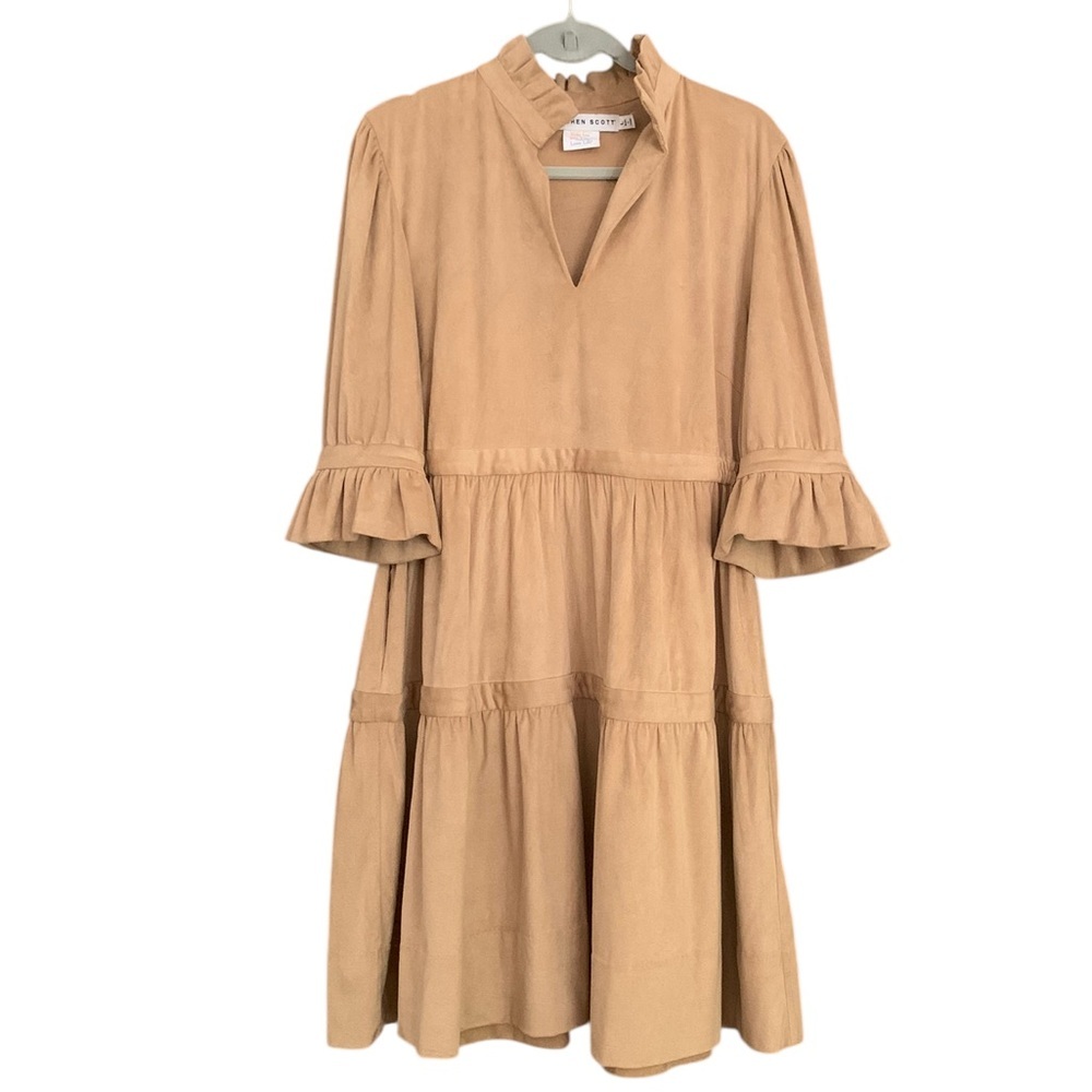 Gretchen Scott Designs Teardrop Ultra Suede Tiered 3/4 Sleeve Midi Dress Sz L